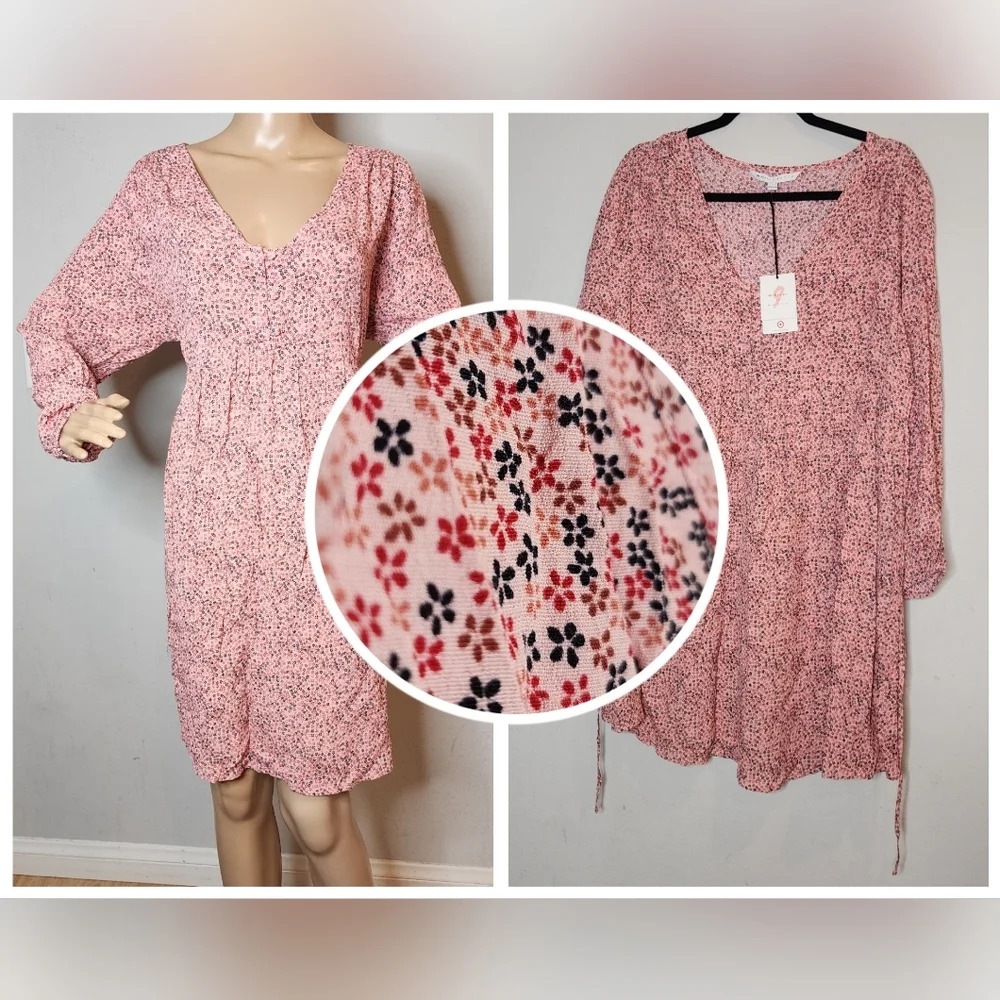 NWT The Nines By Hatch Maternity Pink Floral Long Sleeve Dress Size Large